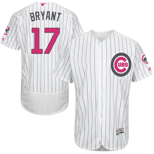 Cubs #17 Kris Bryant White(Blue Strip) Flexbase Authentic Collection Mother's Day Stitched MLB Jersey